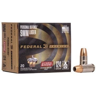 Federal Premium Defense 9mm Luger Hydra Shok JHP 9mm Luger 124-Grain Handgun Ammunition